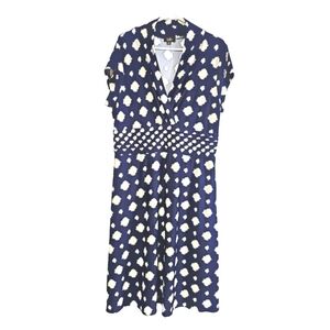 ILE NEW YORK NAVY BLUE BEIGE GEOMETRIC DESIGN PLUS SZ 16 CASUAL PARTY WORK DRESS